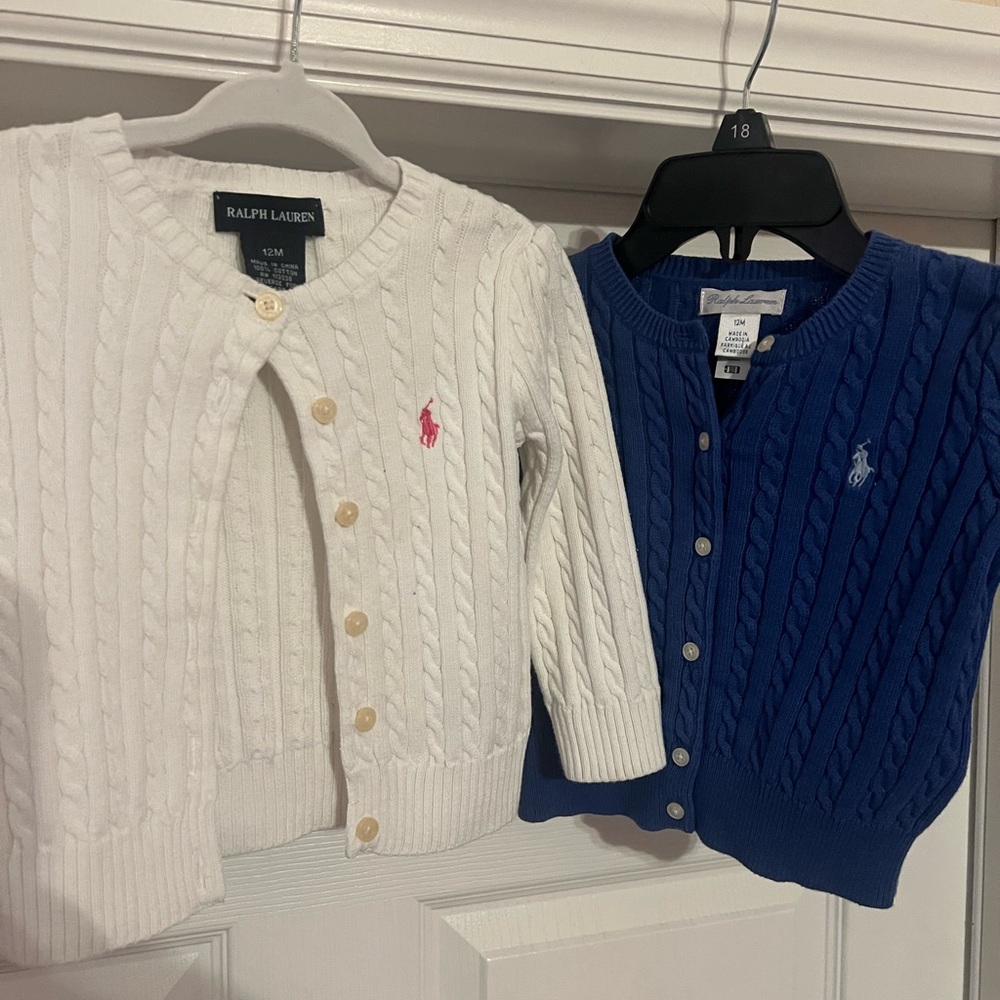Bundle Ralph Lauren Kids White and Blue Cable Knit Sweater Set of 2